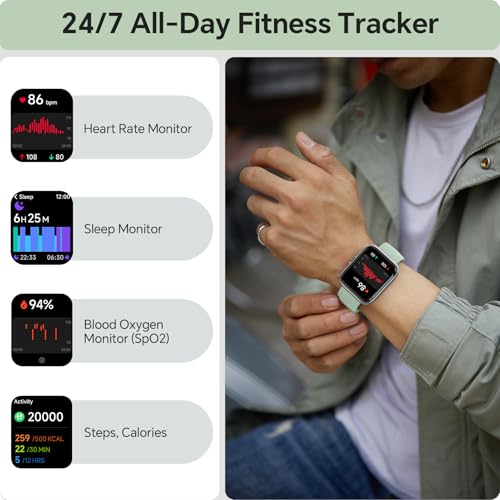 Image of Smart Watches for Women, 1.85 inch HD Smart Watch for Samsung /iPhone /Android, Fitness Tracker with 24 /7 Heart Rate /Sleep /SpO2 Monitor, Smartwatch 120+ Sports Modes 3ATM Waterproof (Green, 1.85)