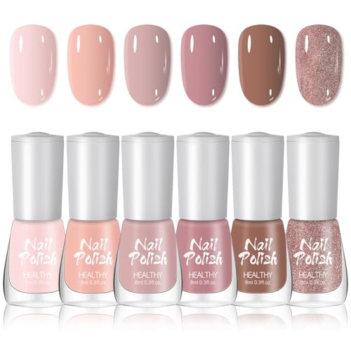 Virellay 6 esmaltes de uñas a base de agua – esmalte de uñas de secado rápido (juego nude, 6 unidades)