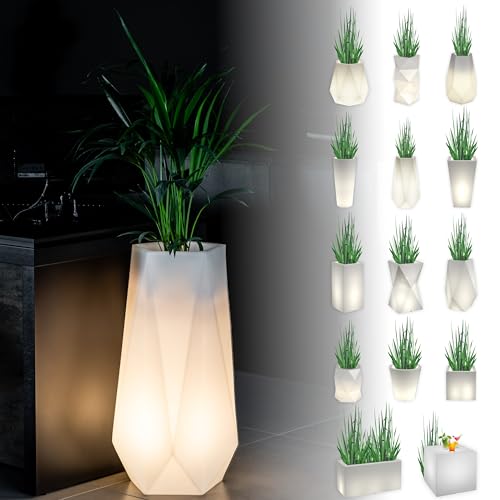 Monumo Leuchtender Blumentopf Groß 75 cm x 41 cm x 41 cm | geeignet für Haus, Büro, Garten, Patio, Hotel, Restaurant, Balkon und Terrasse, gemütliche Innenlampe, moderner Gartentopf (Siena)