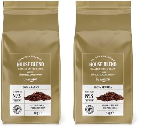 by Amazon Café En Grano Natural, Puro arabica, tueste medio, 1kg - certificados por Rainforest Alliance (Paquete de 2)