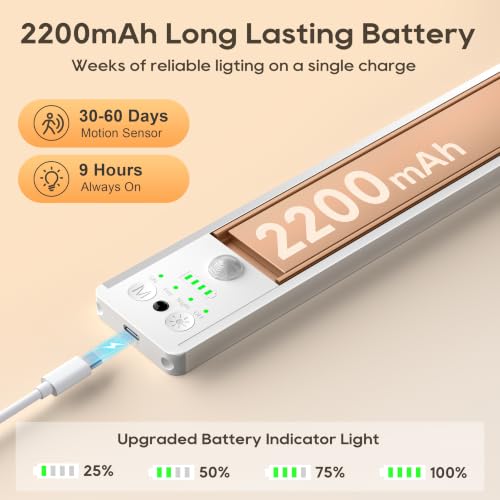 Image of 14.7 Inch Under Cabinet Lighting with Remote, 6 Color Temps Motion Sensor Light Indoor, LED Power Display Rechargeable Battery Operated Closet Light, Dimmable Under Counter Lights for Kitchen-2 Pack