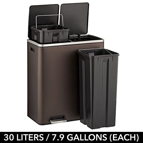 mDesign bote de basura metálico 60 litros doble compartimento miniatura 4