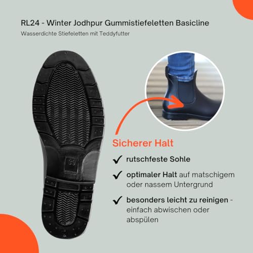 RL24 - Winter Jodhpur Gummistiefeletten Basicline – Gummistiefel Damen & Herren – wasserdichte Stiefeletten mit Teddyfutter – Regenstiefeletten in schwarz – Chelsea Boots in Größe 39