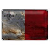 Vintage Malta Flagge | Blechschild | Nostalgie Deko | 20 cm x 30 cm