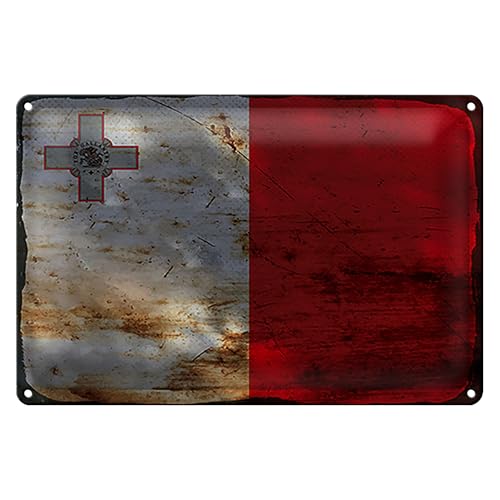 Vintage Malta Flagge | Blechschild | Nostalgie Deko | 20 cm x 30 cm
