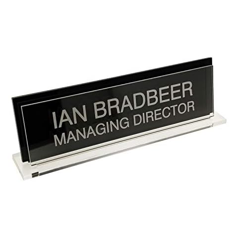 Badgemaster Premium Custom Personalised Office Home Desk Name Plaque Acrylic Black Cover
