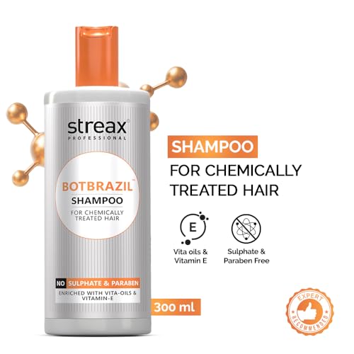 Image of Streax Professional BotBrazil Shampoo,300 ml for Keratin, Nanoplasty, & Smoothening, Sulphate & Paraben-Free Shampoo for Women & Men, Enriched with Vita Oils Nourishes Chemically Treated Hair