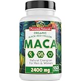 Organic Maca Root Capsules for Women & Men 2400mg per Serving - 150 Pills Black, Red, Yellow Maca Supplement - Gelatinized Macaroot, Non-GMO, Vegan by Peruvian Naturals