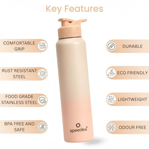 Image of Speedex Stainless Steel Metal Water Bottle 1 Ltr 1000 ml, BIS Approved, Leak Proof Sipper Cap Bottle for Office, School, Gym, Travel, Daily Use for Men, Women, Kids, Adults, Peach Orange, Set of 3