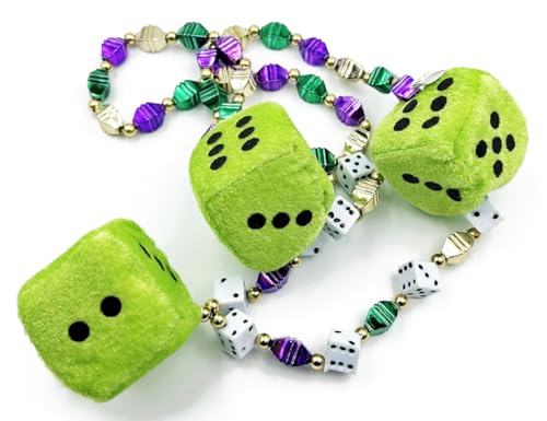 Green Fuzzy Dice Craps Mardi Gras New Orleans Beads Necklace