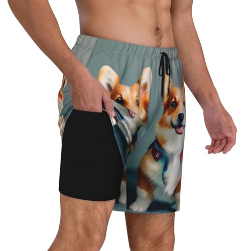 Wearing Clothes Cute Corgi Dogs Print Men Stylish Functionality Swim Trunks Breathable Beach Shorts Surfing Gym Fishing3