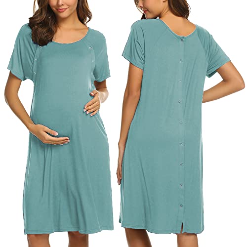 Image of Ekouaer Women’s Nursing/Delivery/Labor/Hospital Nightdress Short Sleeve Maternity Nightgown with Button S-XXL