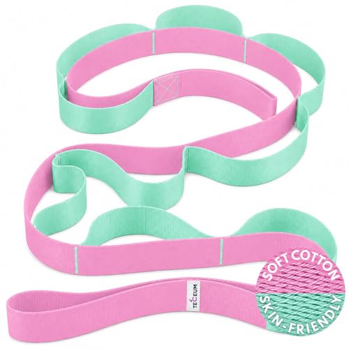[NEW 2023] TECEUM Yoga Stretching Strap 10 Loops Non-Elastic Strap - Home Workout Stretch Strap for Physical Therapy Yoga Pilates cttn 1.5 in LM