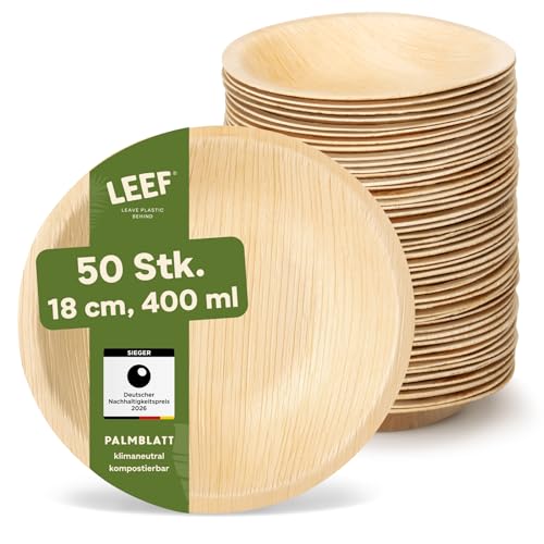 Leef 50x Palmblatt Schalen rund - Einweggeschirr kompostierbar...