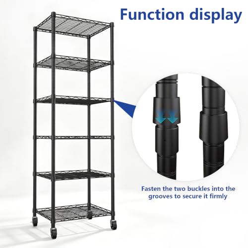 REGILLER 6 Wire Shelving Steel Storage Rack Adjustable Unit Shelves for Laundry Bathroom Kitchen Pantry Closet(Black,11.7" D x 16.8" W x 63" H,With Wheels) by REGILLER - Used condition - Image 5