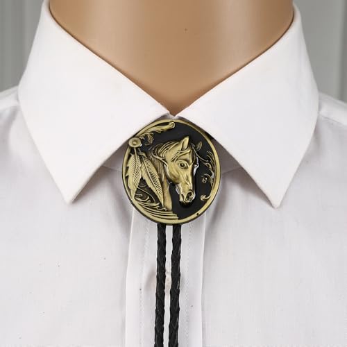 Image of Joxevyia Bolo Tie for Men Vintage Cow Skull Leather Rope Western Cowboy Necktie Vintage Bola Tie Gift for Him