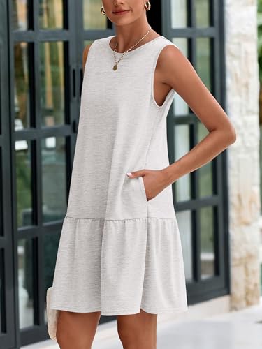 Image of PRETTYGARDEN Casual Short Summer Dresses for Women 2025 Sleeveless Crewneck Cute Ruffle Loose Vacation Mini Tshirt Dress
