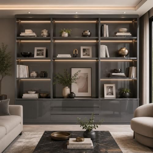 Image of HOME13 Dark Grey Wallpaper Peel and Stick Contact Paper Glossy Self Adhesive Vinyl Sticker Waterproof Removable Wallpaper for Bedroom Cabinets Livingroom (20x120 Inch)