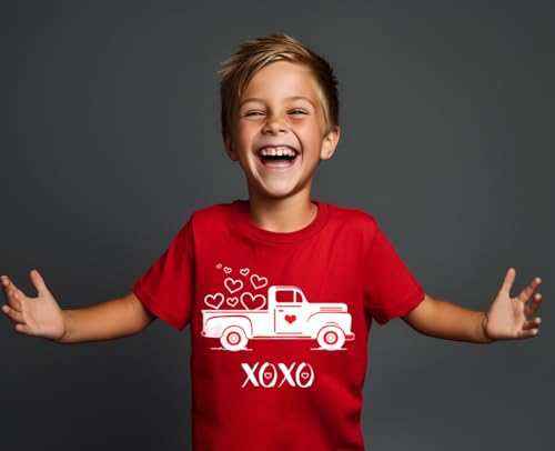 Image of Toddler Boys Girls Valentine's T-Shirt Love Heart Truck Dinosaur Shirt Cotton Kids Tee Tops 2-7 Years