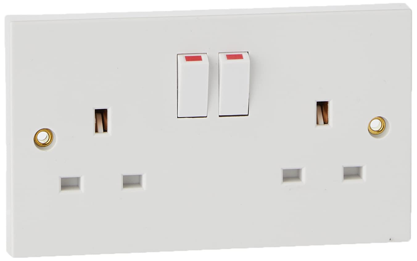 New Twin Double Switched Socket 13Amp Plug 2 Gang Electric Power Outlet White 5025117995945