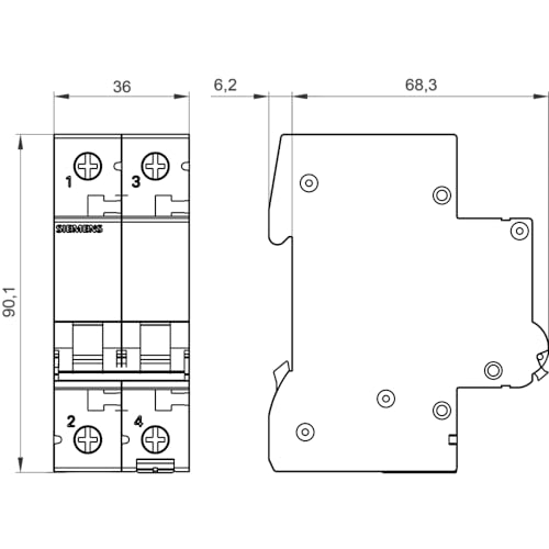 Siemens 5SL62207 Interruptor automático magnetotérmico 2P 20A Curva C 6kA 400V