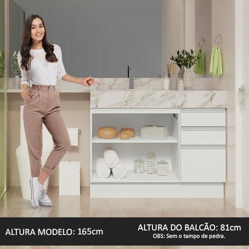 Armário Gabinete para Banheiro 120cm 2 Portas 3 Gavetas Branco Madesa