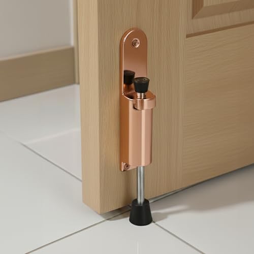 Image of LAPO Heavy Duty Extendable Door Holder for Home Furniture, Spring Mechanism Stopper with Push Type, Anti Slip Rubber Base, Easy DIY Installation, 3 Years Warranty (Rose Gold Finish, Pack of 1)