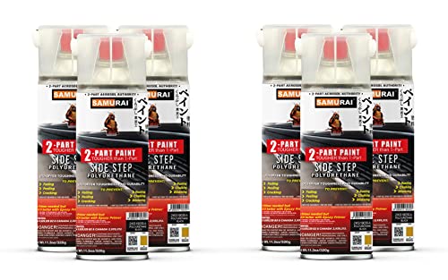 SAMURAI 2-Part Polyurethane Spray Paint for Car Side Step - 11.3 Ounce UV Resistant and Rust Resistant Polyurethane Spray (FLAT BLACK, Pack of 6 Cans)