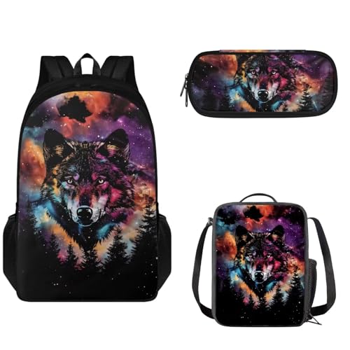 Set di zaino scolastico per ragazzi e ragazze con doppia cerniera per bambini grande borsa per la scuola con per il pranzo a tenuta stagna e astuccio 3 in 1 Pittura leggero