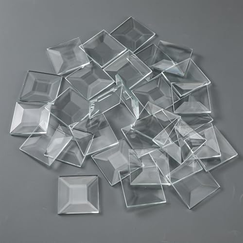 Hushee 30 Pcs Beveled Glass 1.5 x 1.5 Inch Squares for Stained Glass 1-1/2 Inch Clear Glasses Blocks with Light Shadow Reflection for Stained Glasses Window Lighting Fixtures Art Craft Wall Design
