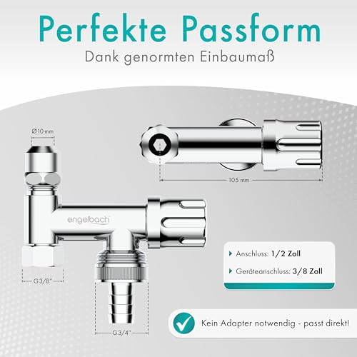 Engelbach® Universal Eckfix Gerätezusatzventil mit Rückflussverhinderer - Einfacher Einbau auf vorhandene Eckventile - Zusatzventil aus verchromten Messing