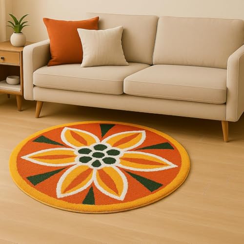 Image of Rangoli (60x60 cm) Super Soft Microfiber Decorative Mat Anti-Skid Door Mats for Home /Bathroom Mat /Bedroom /Kitchen /Floor Mat (Green & White)