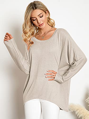Image of ZANZEA Women's Off The Shoulder Batwing Tops Casual Loose Oversized Tshirts Long Sleeve Fall Pullover Sweater Tops