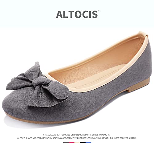 Altocis Womens Faux Suede Ballet Flats Casual Round Toe Bow-Knot Slip Ons Memory Foam Textile Dressy Flats Cute Bow Tie Knot(Grey Us8) #TOP2