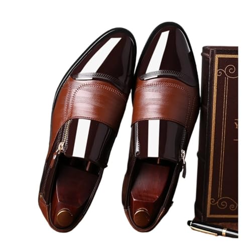 Large Size Men's Business Leather Shoes Pointed Toe Men's Shoes Slip on Casual Shoes Oxfords(Brown,46)2