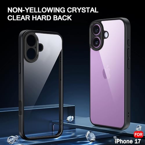 Image of TheGiftKart Ultra-Hybrid Shockproof Sleek Armor Back Cover Case for iPhone 17 | 360 Protection | Crystal Clear Hard Back Cover Case for iPhone 17 (PC & TPU, Transparent Clear Back, Black Sides)