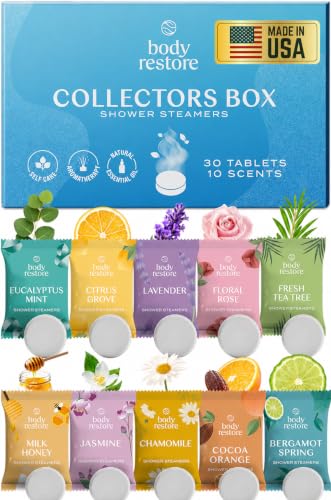 Product Image of the Body Restore Shower Steamers Aromatherapy 30 Pack – Fathers Day Gift for Dad, Birthday Gifts for Women & Men, Spa Stress Relief & Relaxation Self Care Gifts – Premium Collectors Box