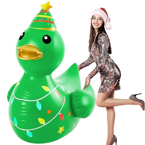 Hungdao 1 Pcs 4 Feet PVC Christmas Giant Inflatable Duck Huge Rubber Large Blow up Duck Christmas Pool Floats for Xmas Holiday Indoor Outdoor Pool Decorations (Christmas Tree)