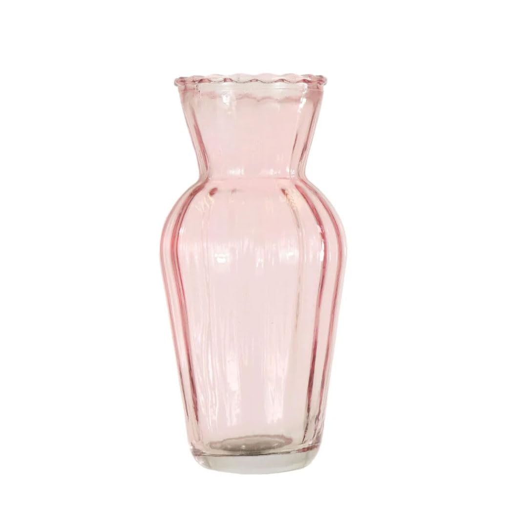 Pretty Vintage Pink Glass Flower Bud Vase Ribbed Jar Home Decoration Ornament