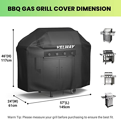 Velway Funda para Barbacoa Impermeable, Cubierta BBQ de Parrilla 210D Oxford Protector, Anti-Viento/Anti-Polvo/Anti-Humedad, Resistente al Desgarro/Agua/Lluvia/Nieve/Sol, 147x61x117cm Negro