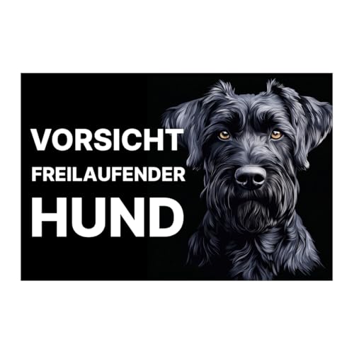 Vorsicht Hund Schild 20x30cm wetterfestes Schild Achtung Hundeschild freilaufender Hund Hunderasse (Riesenschnauzer)