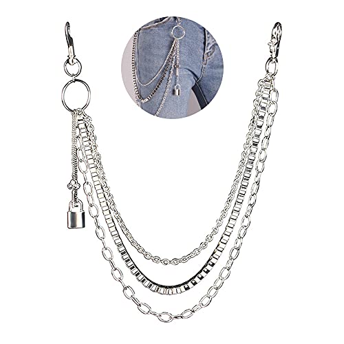Xihuimay Pantalones vaqueros cadena gótica Punk Rock Cadenas de bolsillo Cinturones multicapa cadena pantalones falda cadena llavero para llaves cinturón bolso para mujeres hombres plata Cover