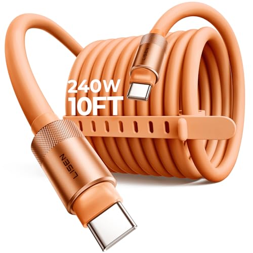 Image of LISEN 10FT USB C Cable Fast Charging, Chubby 240W Cable USB C to USB C Fast Charging Soft Silicone USBC to USBC Parallel Cable for iPhone 17 Pro Max 16 15 Samsung S25 Ultra MacBook Pro Air iPad Orange