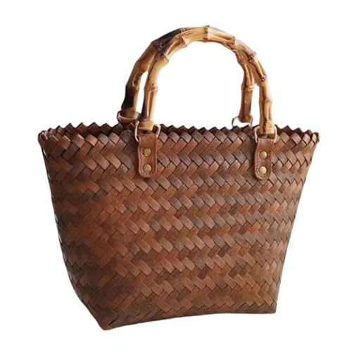 POPETPOP Bolso Tote de Paja Mano Bolso de Hombro Vintage Grande para Mujer Cesta Tejida Resistente para Playa Picnic y Uso Diario Capacidad Amplia y Diseño Versátil