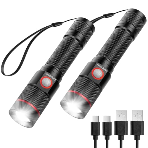 Lepro Lampe Torche Rechargeable Lot de 2, Lampe de Poche USB A-C Zoomable, 5 Modes d'éclairage, Étanche IPX4, Torche Tactique en Aluminium pour Ménage...
