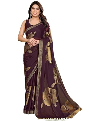 Image of Satrani Women's Shimmer Georgette Foil Printed Saree with Unstitched Blouse Piece