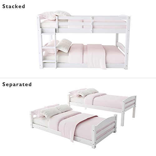 Dorel Living Phoenix Solid Wood Twin over Twin Floor Bunk Beds with Ladder and Guard Rail, White