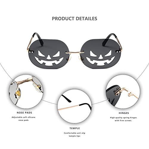 LASPOR Halloween Rimless Pumpkin Shape Sunglasses for Women Men Eyewear Trendy Party Sunglasses4