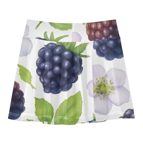 Joisal Girls Skorts Athletic Shorts Tennis Skirts Kids Breathable School Skirt Watercolor Blackberries White Flowers 3t2