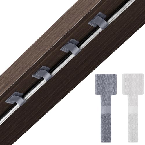 Fasce per Gestione dei Cavi sotto la Scrivania, Organizzatori per Cavi Autoadesivi a Gancio e Anello, Clip per Cavi per Pareti, Elettrodomestici da Cucina, TV e Computer, Bianco e Grigio (30 Pezzi)